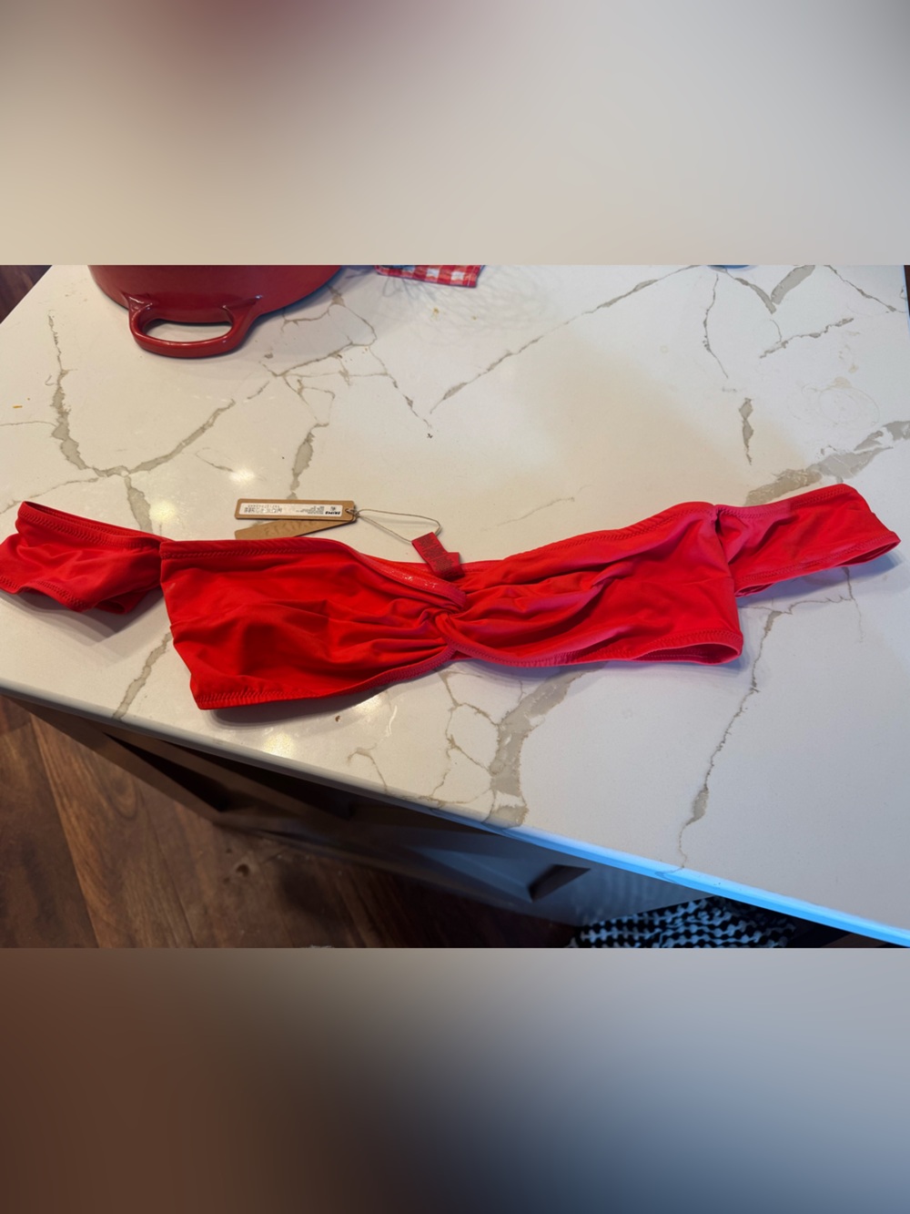 SKIMS Red Off-Shoulder Twist Bikini Top
